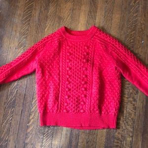 Red J Crew sweater with baubles